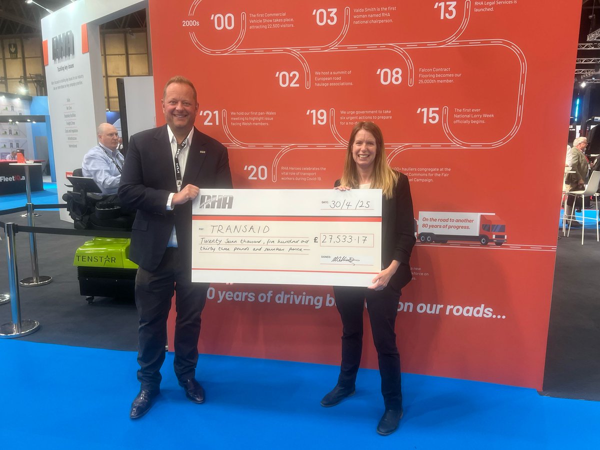 What a fantastic start to the second day of <a href="/TheCVShow/">Commercial Vehicle Show</a>!

Members of <a href="/RHANews/">RHA</a> have donated more than £27,500 to Transaid. We would like to thank them for their incredible generosity, and whose continued support is vital for our road safety and access to healthcare programmes.💛