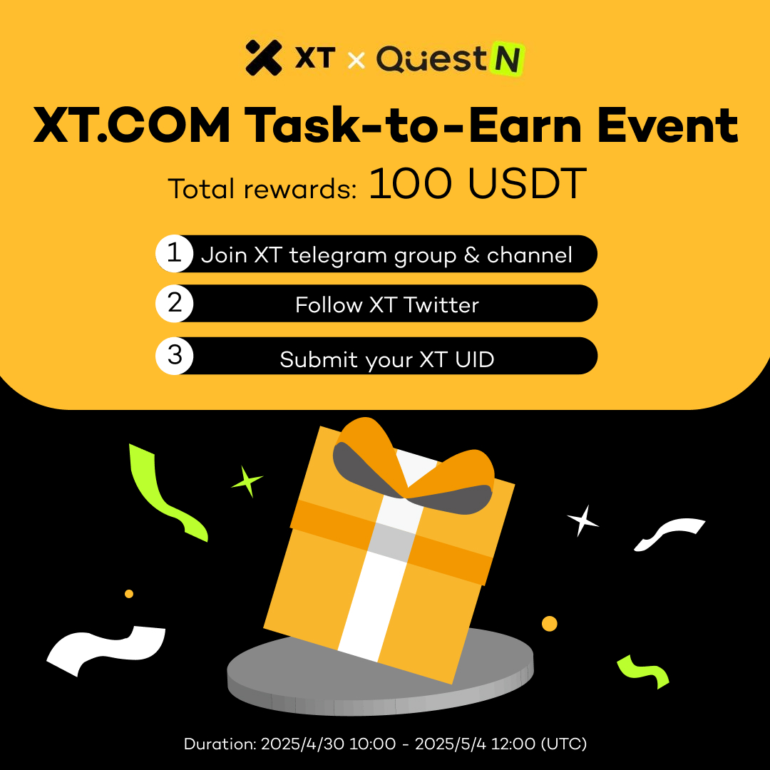 🤑 XT.COM Task-to-Earn Event on #QuestN
🎲 Share 100 USDT by Lucky Draw
⏰ Till 5/4 12:00 (UTC)

Join here: 👇 app.questn.com/quest/10291813…

#XT #Airdrop #Giveaway