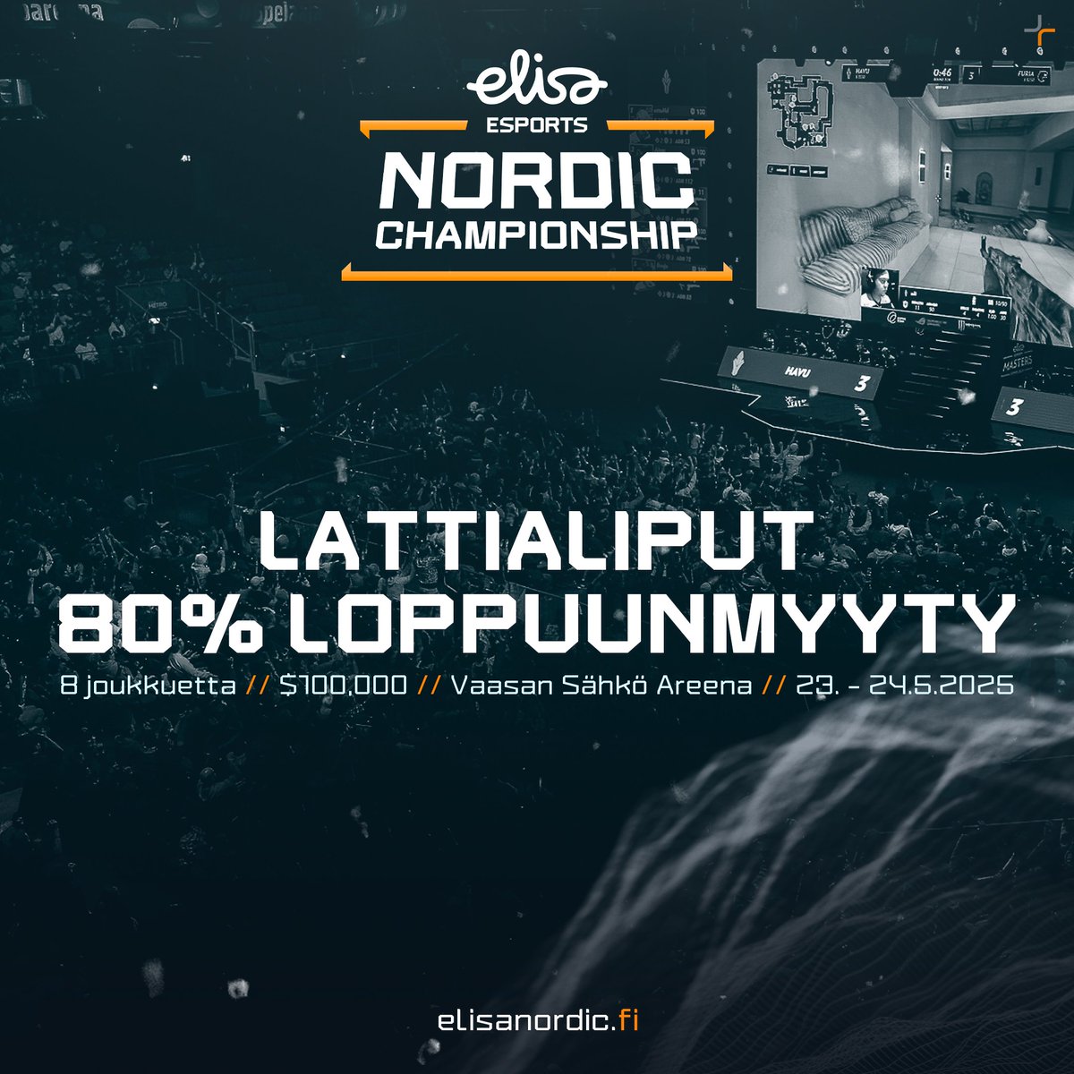 🎟 Lattiakatsomon liput menevät nopeasti - varmista paikkasi ennen kuin ne loppuvat!
👉🏼 elisanordic.fi

#esportsfi #ElisaNordic #CS2