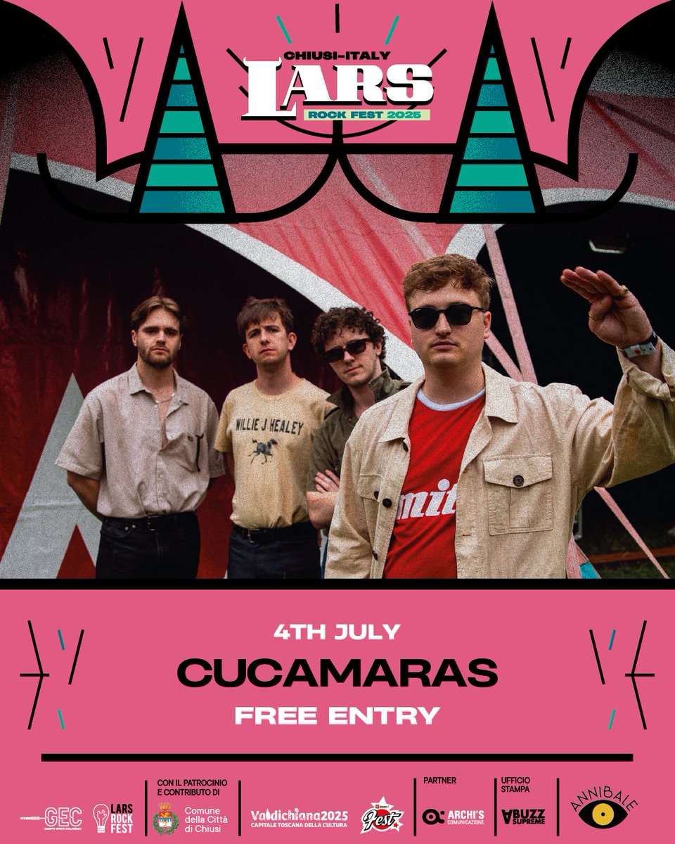 La prima esplosiva serata del Lars Rock Fest 2025!
Tre band made in UK pronte a trascinarvi tra noise, punk e ritmi serratissimi😍

Venerdì 4 luglio

McLusky 🏴󠁧󠁢󠁷󠁬󠁳󠁿
Italia 90 🏴󠁧󠁢󠁥󠁮󠁧󠁿
Cucamaras 🏴󠁧󠁢󠁥󠁮󠁧󠁿

Sabato 5 Luglio
Black Country, New Road
TBA

Domenica 6 Luglio
TBA

#larsrockfest #freeentry