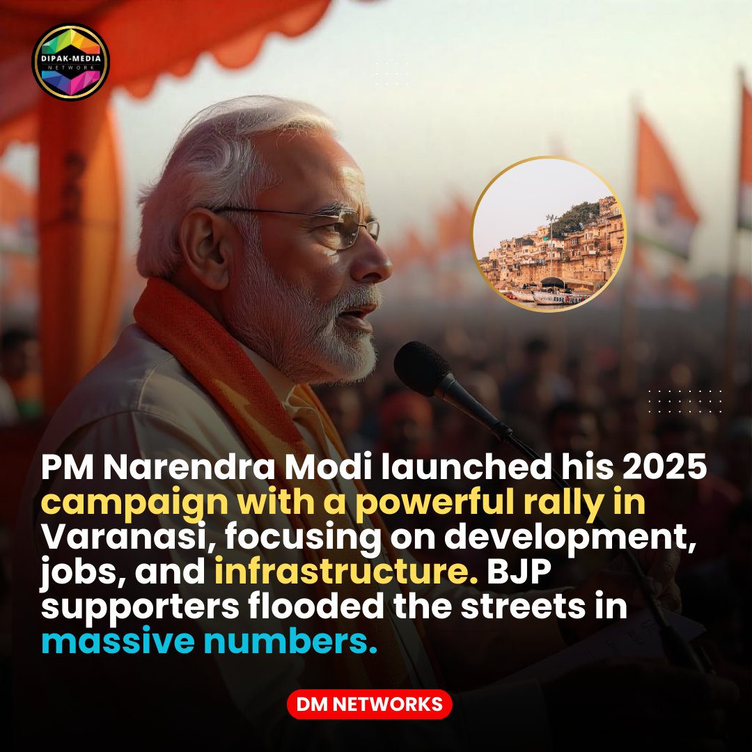 DiFactoGlobal's tweet image. Election 2025 | PM Modi Kicks Off Mega Rally in Varanasi | Development Key Agenda
#Modi2025 #VaranasiRally #ElectionBuzz