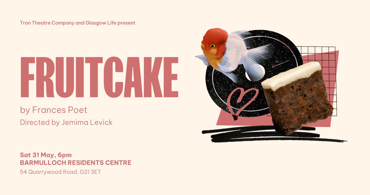 ✨If romantic comedies are your thing, Tron Theatre are bringing their latest studio show, Fruitcake to BCDC for one performance only on Saturday 31st May, 6pm✨
📌Tickets are £5 (£3 concession) and can be bought from BCDC, or through the link below tron.co.uk/shows/fruitcak…