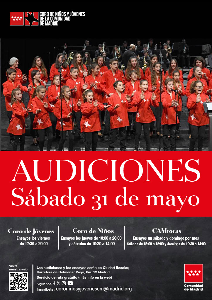 Abierto el plazo de inscripción para las audiciones al Coro de Niños (8 a 15 años) y Coro de Jóvenes (15 a 21) 
Interesados escribid a  coroninosyjovenescm@gmail.com
Más información en nuestra web
#coromadrid
#audiciones
#audicionescoro
#coroniños
#corojoven