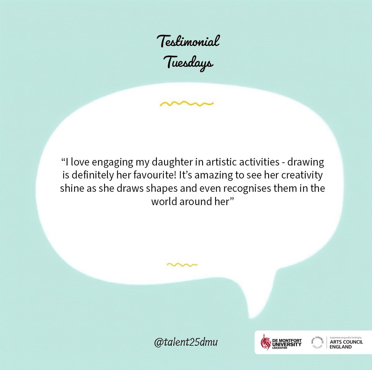 Hear more from our amazing parent participants as they share inspiring and honest stories about the positive impact our sessions are making together. ✨

#Talent25DMU #TestimonialTuesday #DMUResearch #WeAreTalent25 #T25Artists #AspireCreativity #ResearchProgramme