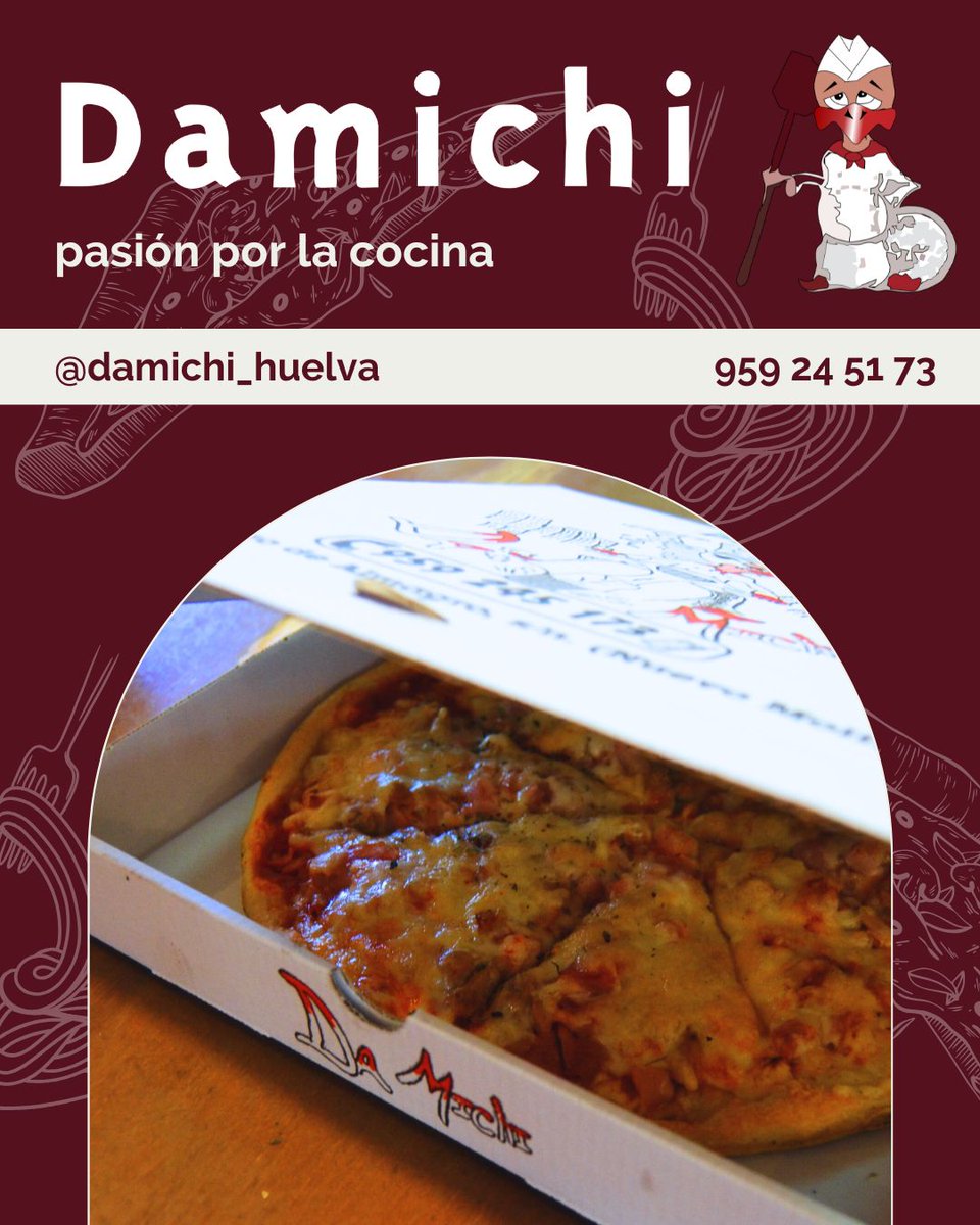 ☎️ Toda nuestra carta está disponible en nuestro 𝗦𝗲𝗿𝘃𝗶𝗰𝗶𝗼 𝗱𝗲 𝗗𝗼𝗺𝗶𝗰𝗶𝗹𝗶𝗼. Si optas por disfrutar de Damichi en casa, no dudes en llamar a nuestro teléfono 📞 959 24 51 73.

𝗗𝗮𝗺𝗶𝗰𝗵𝗶 🍕🍝
📞 959 24 51 73
🏠 Calle Diego de Almagro, S/N #Huelva
#restaurante