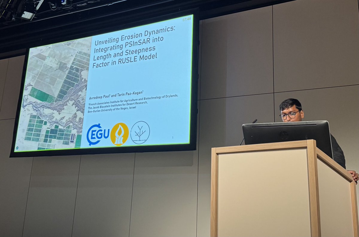 Avrodeep Paul talks about the integration of PSInSAR into the USLE’s LS factor to deal with #soilerosion #EGU 2025