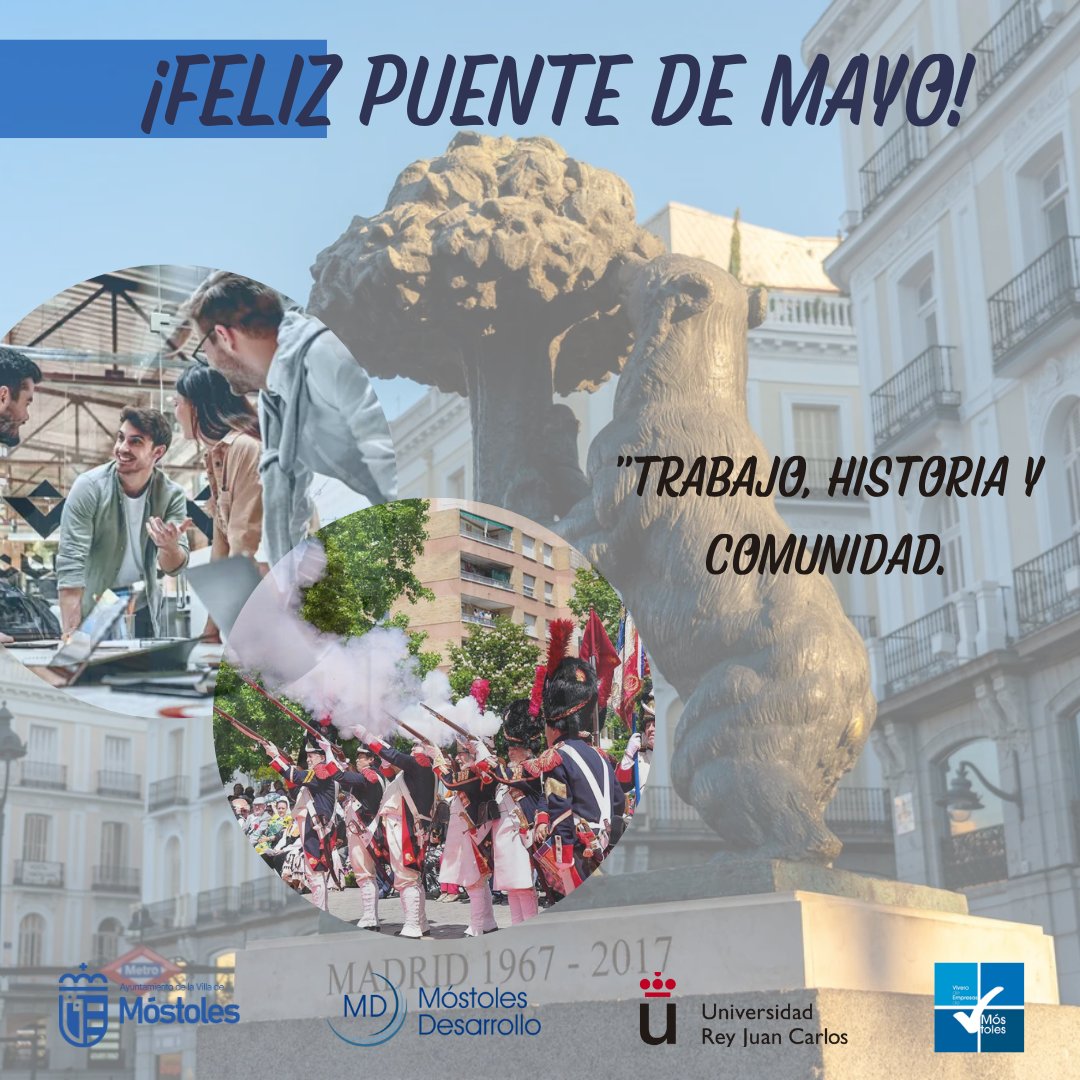 🌸 ¡Feliz Puente de Mayo! 🌸

Conmemoramos el #DíaDelTrabajo y el #2deMayo, símbolos de esfuerzo, historia y resiliencia.
Desde el Vivero de Empresas de Móstoles, os animamos a recargar energías y volver con ideas frescas.
¡La innovación también descansa! 💡

#Móstoles #Emprende