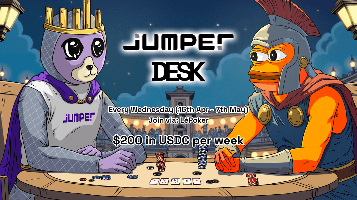 TradeOnDESK's tweet photo. Join us and the @jumperapp Knights for an exciting JUMPER x @TradeOnDESK POKER NIGHT! 🃏

Key Info:
🗓️ April 30, 2025
🕔 5 PM UTC
🔗 https://t.co/UUYc2VitFE

🏆 Prize Totals:
🥇 $100
🥈 $60
🥉 $40

Time to see who plays the slickest cards at the table! ♠️♥️🔥 https://t.co/KircSHPIXW