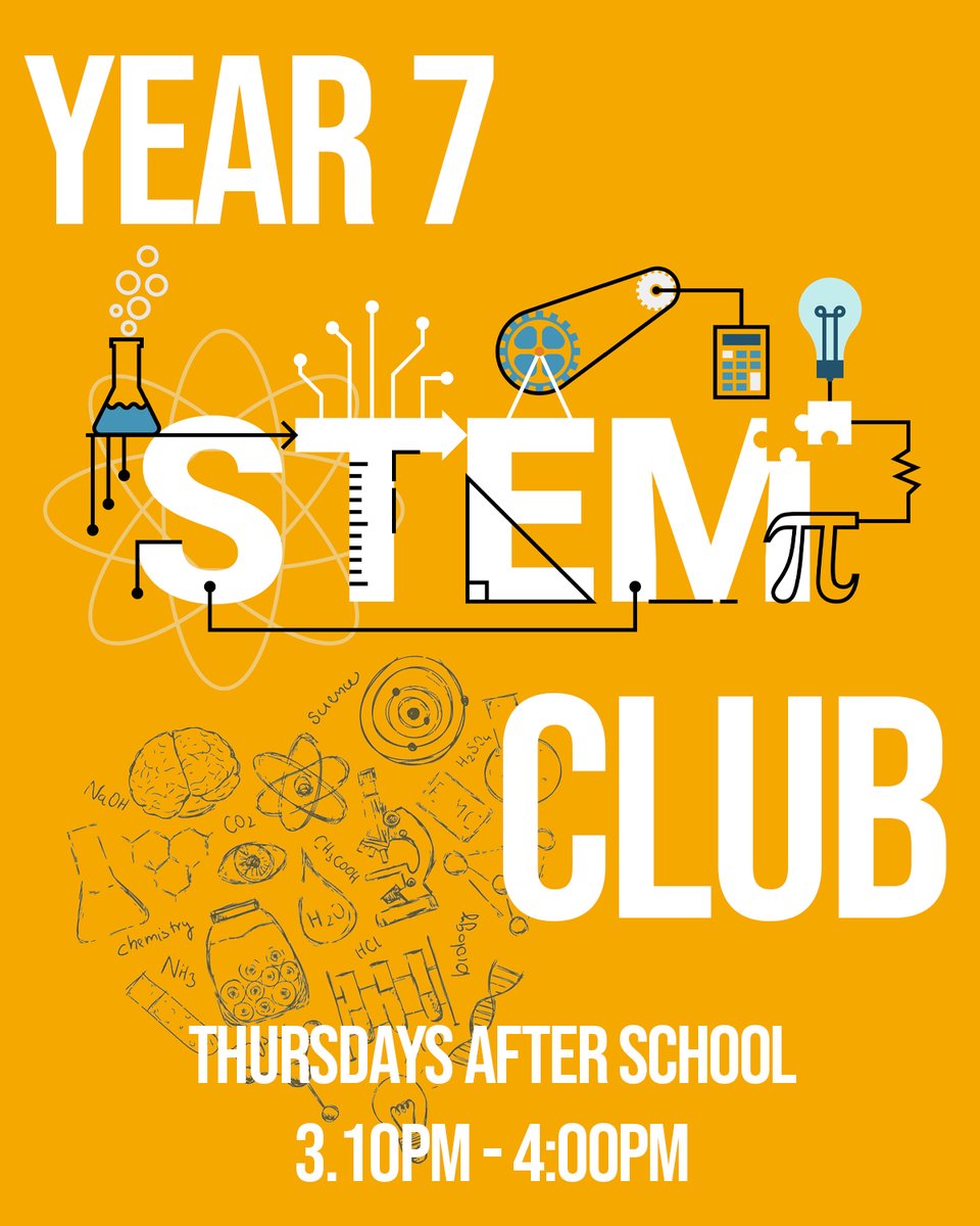 Exciting news! 

The Year 7 STEM Club has launched. Join us every Thursday after school from 3:10pm to 4:00pm in G28 for hands-on experiments, creative challenges, and STEM fun with Miss Jankee