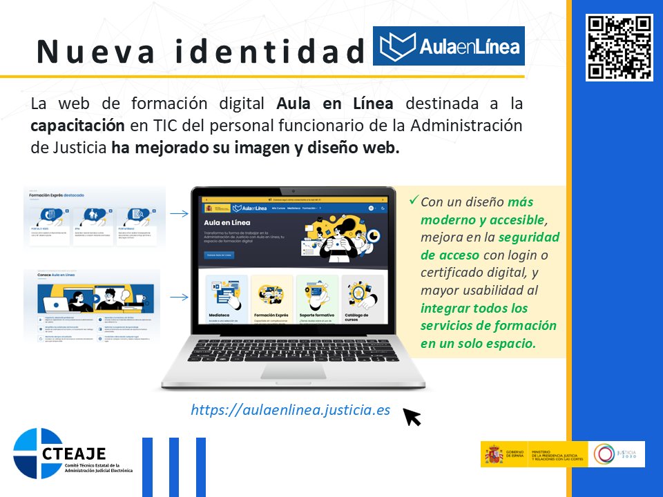 En Aula en Línea 🧑‍🏫se encuentran los materiales formativos (manuales completos, guías de novedades, guías rápidas, píldoras formativas para el desarrollo de habilidades, material didáctico interactivo, cursos didácticos multimedia y tramitación TIC de procedimientos judiciales).