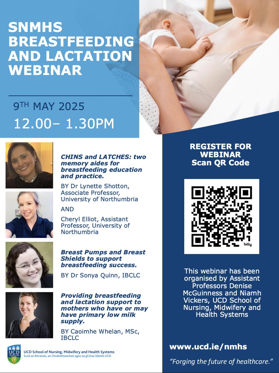 UCD School of Nursing, Midwifery & Health Systems (@ucdsnmhs) on Twitter photo Join us for #breastfeeding and #lactation webinar next Friday 9th May from 12 - 1.30pm. We are delighted to welcome expert speakers from <a href="/NorthumbriaUni/">Northumbria Uni</a> and IBCLC specialists.
🔗 Register bit.ly/42QRKrx Join us for #breastfeeding and #lactation webinar next Friday 9th May from 12 - 1.30pm. We are delighted to welcome expert speakers from <a href="/NorthumbriaUni/">Northumbria Uni</a> and IBCLC specialists.
🔗 Register bit.ly/42QRKrx