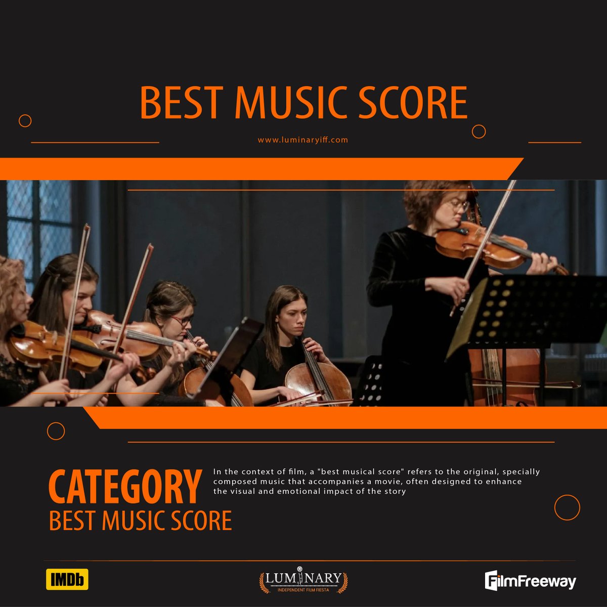 The Best Music Score category honors the soul of a film — the melodies and motifs that stir emotion, build tension, and linger long after the credits roll. It's music that tells its own story. 🎶🎬✨ 

#Category #BestMusicScore #FilmSoundtrack #FilmFestival #Paris