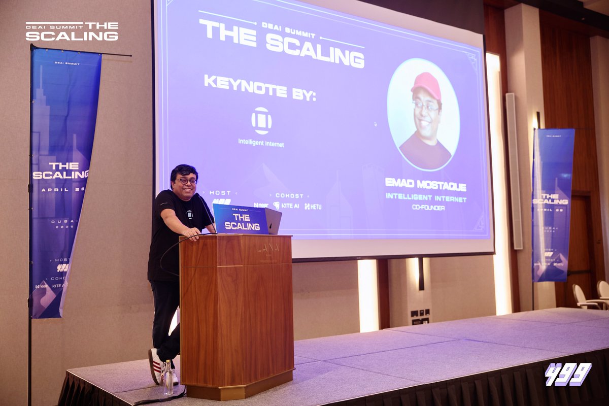 499_Group's tweet photo. One of the most anticipated voices at 'The Scaling DeAI Summit @ TOKEN2049 Dubai', Emad Mostaque @EMostaque, founder of @ii_posts, delivered a keynote that struck a powerful balance between urgency and optimism.

He painted a bold vision for open-source, decentralized AI ecosystems—warning against the consolidation of power in closed systems while championing transparency, collaboration, and distributed compute.

In his keynote, Emad called for an AI future that prioritizes human alignment, global participation, and access equity—foundations for building systems that benefit all, not just a few.

🔥 His fireside chat with Dr. Maria Papadaki later in the day deepened this dialogue, tackling how decentralized governance, ethics, and resilience can work together to safeguard an autonomous AI future.

We're truly appreciative of Emad’s presence and his contributions across both sessions—delivering not just provocative ideas, but also actionable visions that energize the movement toward a more equitable AI future.

🧠 Also grateful to @CoethCo for capturing the essence of Emad’s philosophy and journey in an insightful on-site interview—adding another layer of perspective to an already powerful appearance.

📸 A monumental voice in the AI revolution, sparking big questions—and even bigger momentum.
#TheScaling2025Dubai #Token2049   #DeAI #Web3 #AI