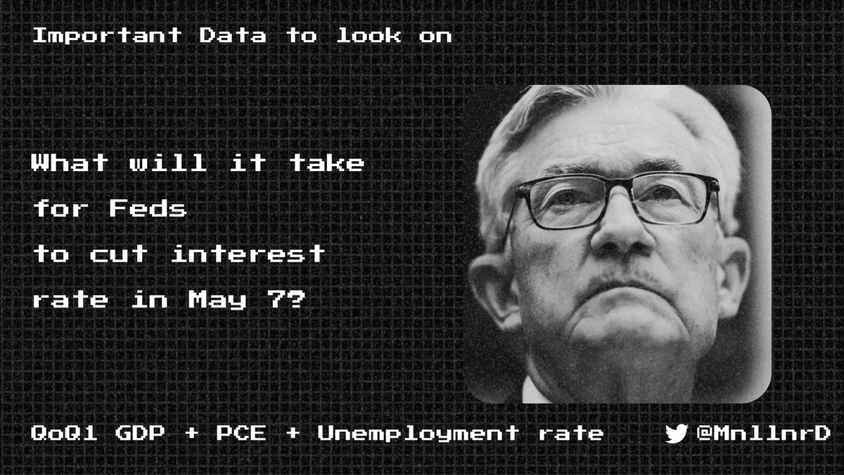 What will it take for Feds (Powell) to cut interest rate in May 7

Wengi tunatumaini kuwa Powell atapunguza interest rate kwenye mkutano ujao wa FOMC kuwezesha market kupata auheni lakini ni kitu gani kitamfanya afikie maamuzi hayo
