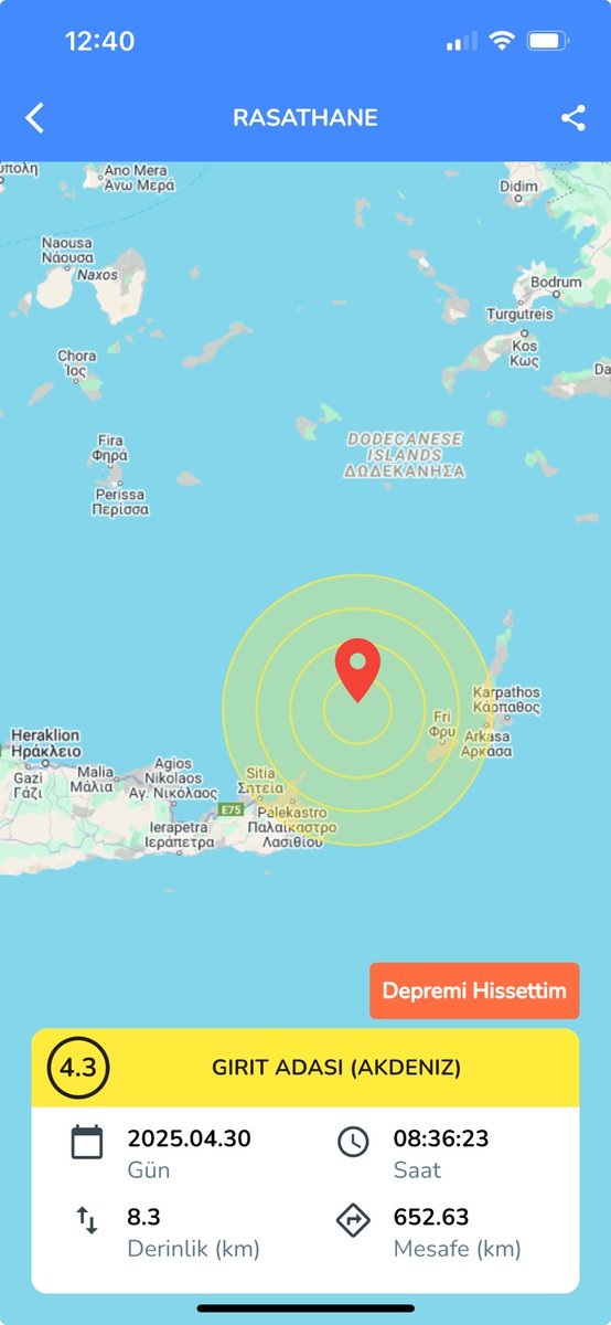 Girit Adası KD’da 4,3 deprem oldu Deprem Pliny-Strabo Fay zonuna yakın, üzerleyen levha üzerinde. Ege levhası K-G yönde geriliyor. Sevgiyle