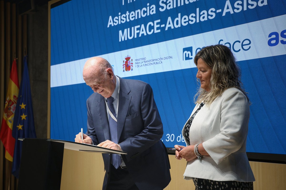 mintradigital's tweet photo. Firmamos el concierto de asistencia sanitaria nacional entre @mufaceoficial y las aseguradoras Adeslas y Asisa para los años 2025, 2026 y 2027.

La @SEFPgob, Clara Mapelli, ha presidido el acto.

🔗 Más detalles: https://t.co/nhbQDfe3JN https://t.co/VpPyLPKOyJ