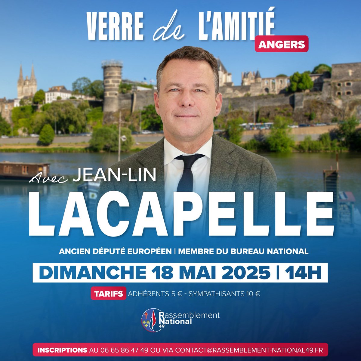 🍻 Le RN49 vous convie à son verre de l’amitié en présence de <a href="/jllacapelle/">Jean-Lin Lacapelle</a> (ancien eurodéputé et membre du bureau national), le dimanche 18 mai à 14h à Angers. 

Inscription par téléphone au 06 65 86 47 49 ou par mail via contact@rassemblement-national49.fr