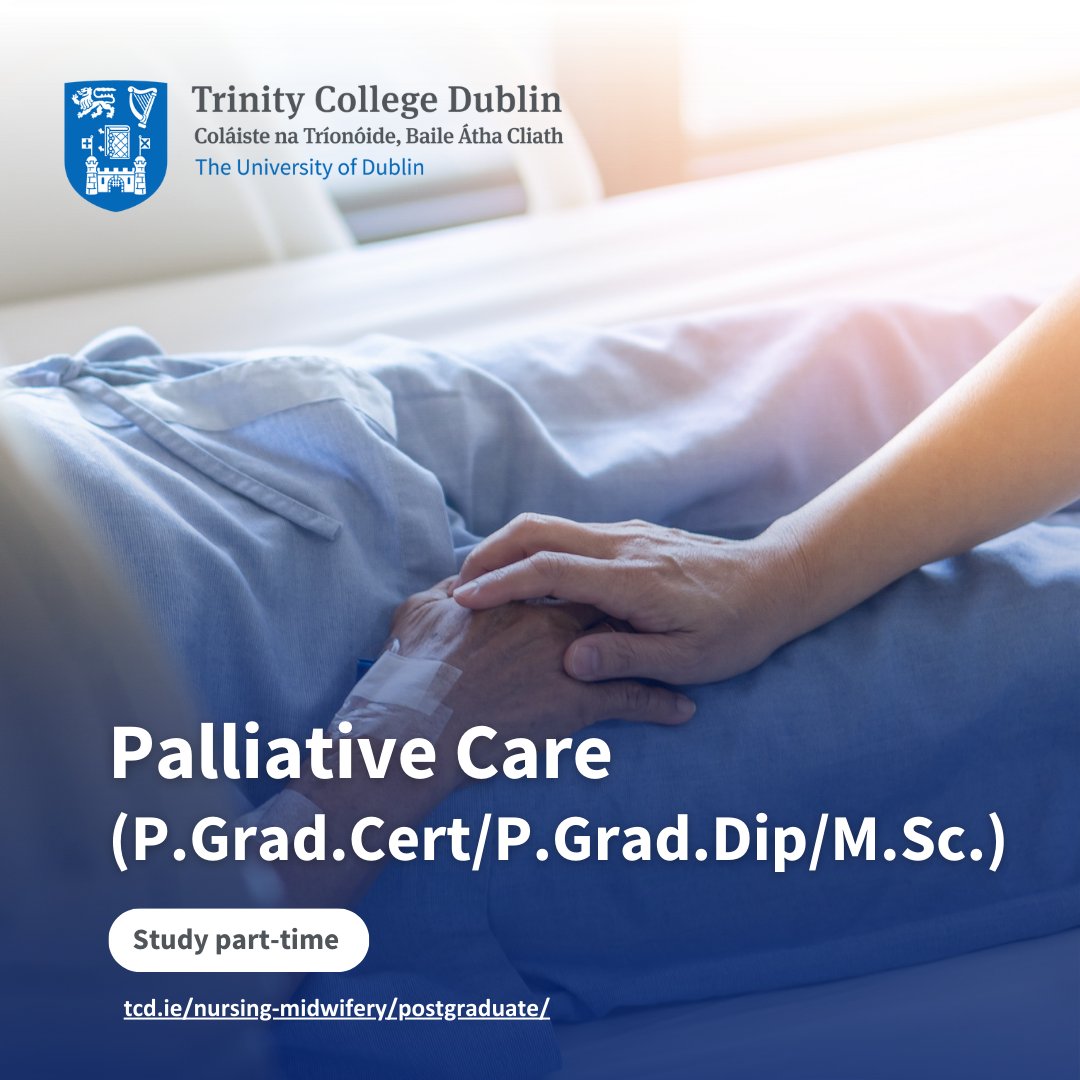 School of Nursing & Midwifery, TCD (@tcd_snm) on Twitter photo Do you have experience in #PalliativeCare practice?
Enhance your knowledge and skills in palliative care and advance your career prospects through our flexible postgraduate programme, run in partnership with <a href="/SFHDublin/">St. Francis Hospice</a>.
Applications now open: tcd.ie/nursing-midwifโฆ Do you have experience in #PalliativeCare practice?
Enhance your knowledge and skills in palliative care and advance your career prospects through our flexible postgraduate programme, run in partnership with <a href="/SFHDublin/">St. Francis Hospice</a>.
Applications now open: tcd.ie/nursing-midwifโฆ