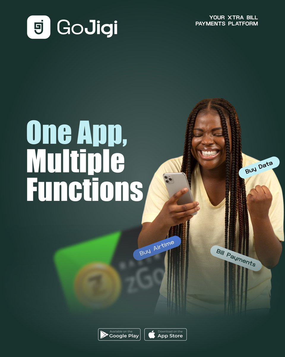 gojigiExtra's tweet photo. Ready to knock out your daily needs like airtime, data, electricity, and bill payments? Gojigi’s got you covered.

Skip the stress. Go digital. Go smart. Go Gojigi.

#Gojigi #Gojigi #FintechInnovation #DigitalPayments #GiftCardTrading #UtilityBills #TechStartup #NigerianTech https://t.co/8bJxBCzHex