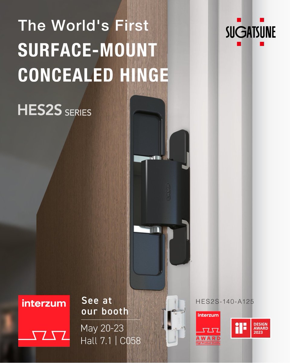 Come see the HES2S — the world’s first surface-mount concealed hinge for swing doors at Interzum 2025!

🗓 May 20–23, 2025
📍 Hall 7.1 | Booth C058

#Interzum2025 #Interzum #Sugatsune #HES2S #DetailsMatters #ArchitecturalHardware #FlushToWallDesign #SwingDoorInnovation