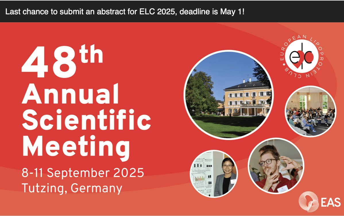 Today is the last chance to submit an abstract for the next meeting of the European Lipoprotein Club!
Don't miss this chance! 😎 We want you to contribute to this fruitful and friendly scientific exchange!🫵 
👇 Abstract submission link:
lnkd.in/dm8v-jhY