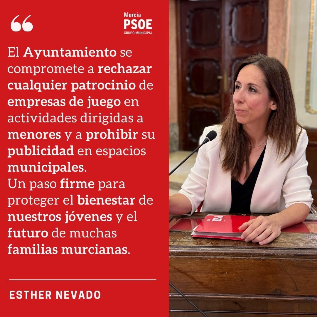 📢 ¡Aprobada por unanimidad la moción del PSOE contra la adicción al juego juvenil en Murcia.
Todos los grupos políticos han respaldado este plan urgente y transversal ante una realidad alarmante: nuestros jóvenes se inician en el juego con solo 14,7 años.