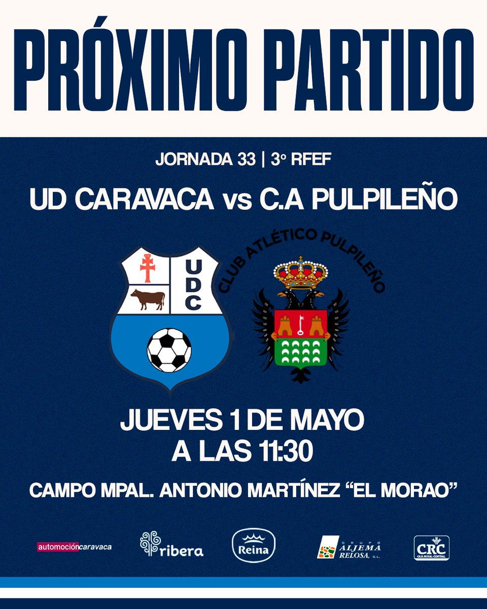 𝐉𝐎𝐑𝐍𝐀𝐃𝐀 𝟑𝟑 vs Club Atlético Pulpileño

¡Horario confirmado para esta jornada!

📅 Jueves 1 de Mayo
⏰ 11:30
📌 Campo Mpal. Antonio Martínez "El Morao"

¡𝑽𝒂𝒎𝒐𝒔!

⚔