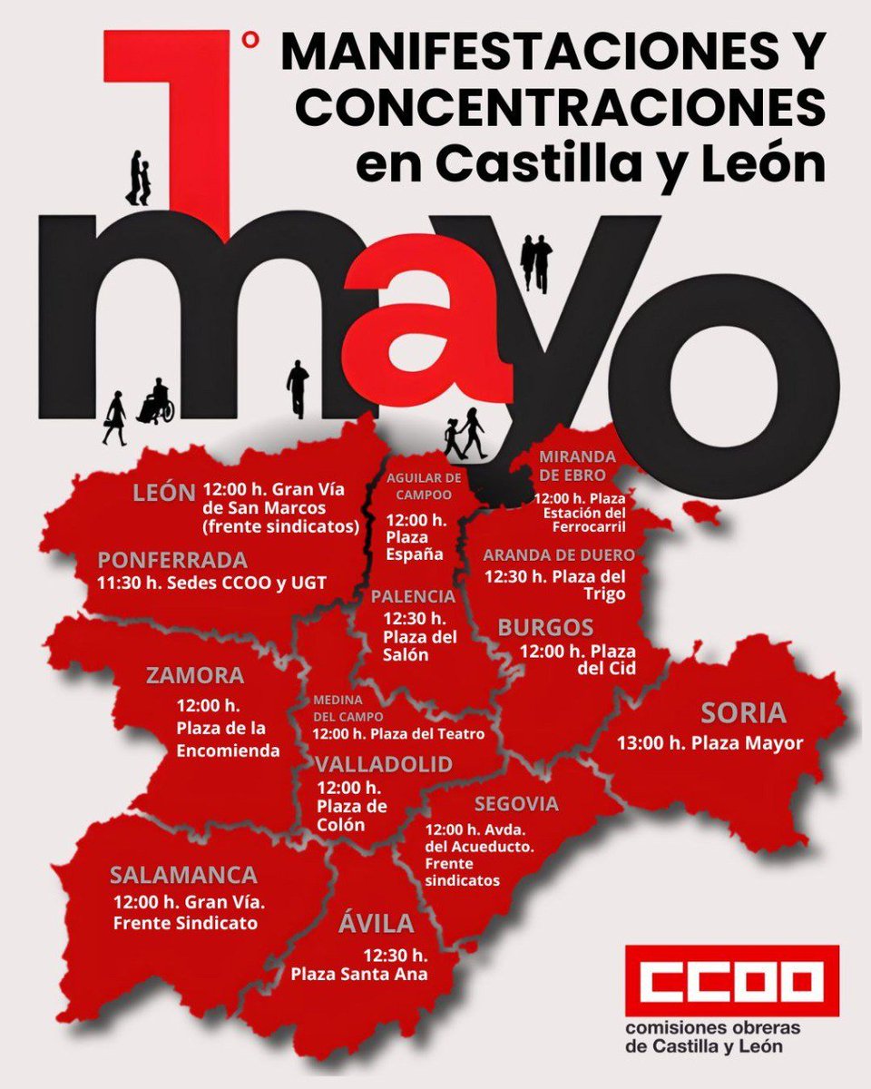 CCOO Castilla y León (@ccoocyl) on Twitter photo <a href="/CCOOPalencia/">CCOO Palencia</a> <a href="/AvilaCcoo/">FSS CCOO AVILA</a> <a href="/FSSCCOOBURGOS/">FSSCCOO BURGOS</a> <a href="/CCOOLeon/">CCOO de León</a> <a href="/CCOOBIERZO/">Comisiones Obreras El Bierzo</a> <a href="/BierzoFss/">FSS CCOO Bierzo</a> <a href="/CCOOdeSalamanca/">Comisiones Obreras de Salamanca</a> <a href="/alexblazquezsf/">Alex Blázquez</a> <a href="/CCOOSoria/">CCOO Soria</a> <a href="/raulngarciagudo/">Raúl N. García Agudo</a> <a href="/ccoozamora/">CCOO ZAMORA</a> Sea donde sea, te esperamos para celebrar y reivindicar en nuestro día
✊🏻 1 de Mayo #ProtegerLoConquistadoGanarFuturo <a href="/CCOOPalencia/">CCOO Palencia</a> <a href="/AvilaCcoo/">FSS CCOO AVILA</a> <a href="/FSSCCOOBURGOS/">FSSCCOO BURGOS</a> <a href="/CCOOLeon/">CCOO de León</a> <a href="/CCOOBIERZO/">Comisiones Obreras El Bierzo</a> <a href="/BierzoFss/">FSS CCOO Bierzo</a> <a href="/CCOOdeSalamanca/">Comisiones Obreras de Salamanca</a> <a href="/alexblazquezsf/">Alex Blázquez</a> <a href="/CCOOSoria/">CCOO Soria</a> <a href="/raulngarciagudo/">Raúl N. García Agudo</a> <a href="/ccoozamora/">CCOO ZAMORA</a> Sea donde sea, te esperamos para celebrar y reivindicar en nuestro día
✊🏻 1 de Mayo #ProtegerLoConquistadoGanarFuturo