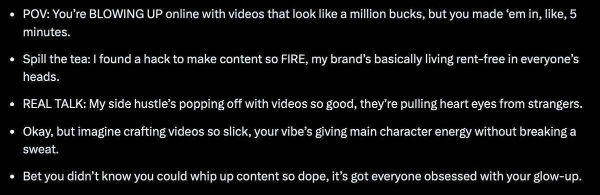 Web'de ürün satarken en önemli şey hook.

Normalde hooklarımı kendim üretiyorum ama Adfast için öyle bir prompt oluşturdum ki dehşet viral hooklar üretiyor.

Adfast'in yeni promptunu test etmek için bu post altında ürününüzü paylaşırsanız sizler için 5'er viral hook üreteceğim.