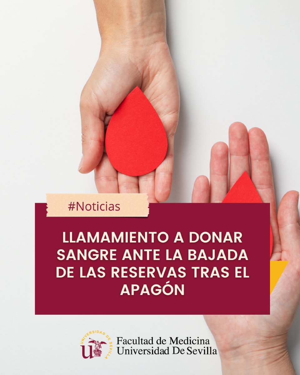 Facultad de Medicina de Sevilla (@medicina_us) on Twitter photo 🩸 Llamamiento urgente a la donación de sangre en Sevilla
Se necesitan donaciones de todos los grupos, especialmente A+ y 0+.
📍 Hospital Virgen Macarena: Lunes a Viernes, de 08:00 a 15:00
📍 Centro de Transfusión (Av. Manuel Siurot): jueves 1 de mayo, de 09:00 a 14:00 🩸 Llamamiento urgente a la donación de sangre en Sevilla
Se necesitan donaciones de todos los grupos, especialmente A+ y 0+.
📍 Hospital Virgen Macarena: Lunes a Viernes, de 08:00 a 15:00
📍 Centro de Transfusión (Av. Manuel Siurot): jueves 1 de mayo, de 09:00 a 14:00