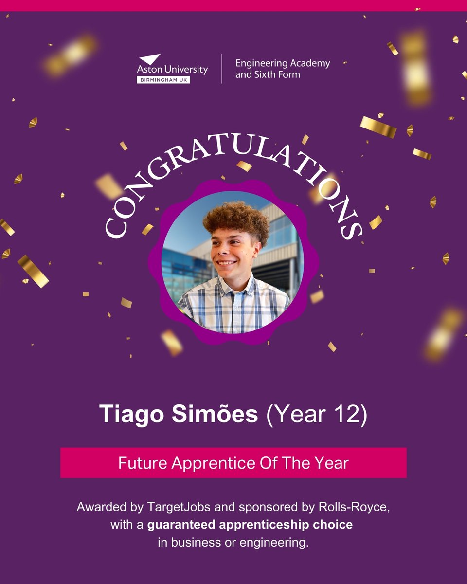AUEA (@auea_utc) on Twitter photo 👏 Huge congrats to Tiago Simões from Aston University Sixth Form — named Future Apprentice of the Year by <a href="/targetjobsUK/">targetjobs</a> , sponsored by <a href="/RollsRoyce/">Rolls-Royce</a>! 🏆
He’s secured a guaranteed apprenticeship in business or engineering. Incredible achievement!
#TargetJobs #RollsRoyce #STEM 👏 Huge congrats to Tiago Simões from Aston University Sixth Form — named Future Apprentice of the Year by <a href="/targetjobsUK/">targetjobs</a> , sponsored by <a href="/RollsRoyce/">Rolls-Royce</a>! 🏆
He’s secured a guaranteed apprenticeship in business or engineering. Incredible achievement!
#TargetJobs #RollsRoyce #STEM