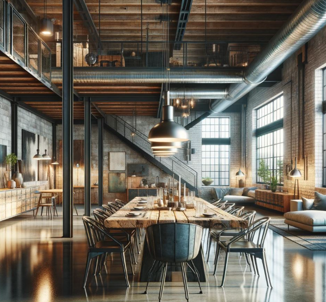 style_serene's tweet image. Industrial Chic: Raw Materials, Bold Statements 🏭🔩Exposed steel, reclaimed wood, and Edison bulbs—industrial furniture adds edgy sophistication. Pair a metal dining table with leather couches for an urban loft vibe. #IndustrialStyle #RusticChic