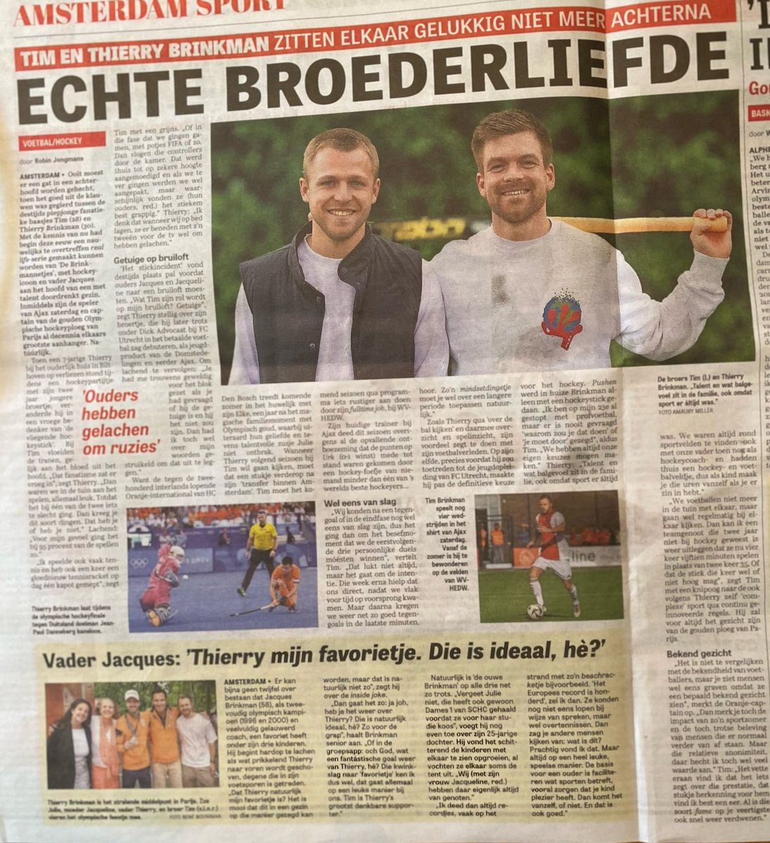 📰Telegraaf/Amsterdam Sport zocht de ('nu vredelievende'😉) broers Thierry🏑 en Tim⚽️ Brinkman op ⤵️
Tim komt volgend seizoen in actie voor #WVzat1 !