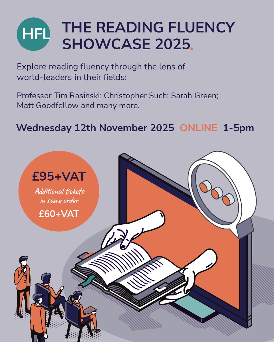 Our Reading Fluency Showcase 2025 is simply not to be missed. 🤩
Our expert line-up of speakers ensure that this will be an inspiring afternoon as together we consider how best to support pupils with reading. 
Find out more: hfl.mobi/RFShowcase #RFShowcase