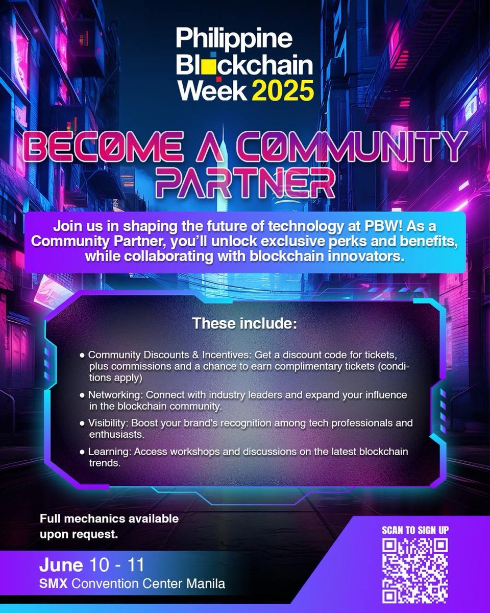 PGGhardworker's tweet photo. 🚀 Partner with Philippine Blockchain Week 2025!
Whether you're a brand, builder, content creator, or community — there's a spot for you at PBW. 🌐 Ready to make your mark? Sign up now and let’s build the future together.
📩 Visit https://t.co/2UhdTVipO3 or hit the link in bio! https://t.co/Tm3tFNh3eK