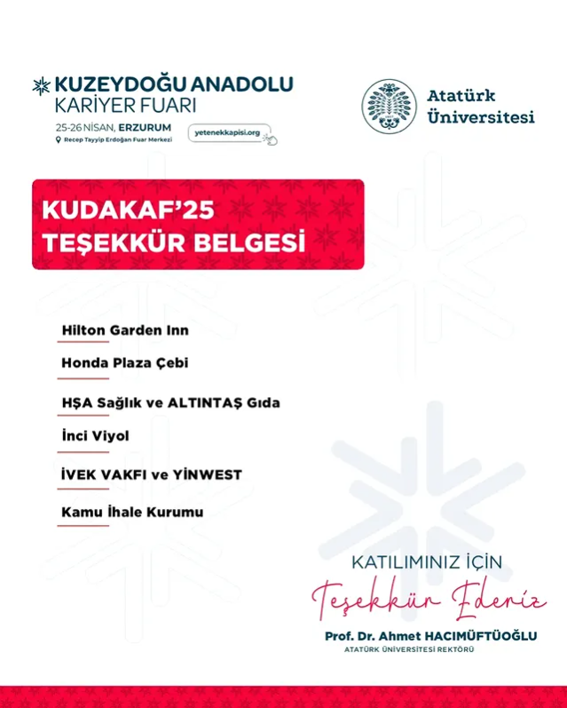 📢KUDAKAF’25 KATILIMCI FİRMA LİSTESİ
<a href="/atauniv1957/">Atatürk Üniversitesi I Duyuru</a>  <a href="/A_Hacimuftuoglu/">Ahmet Hacımüftüoğlu</a> 
 @IvekVakfi 
#kudakaf #kudakaf25