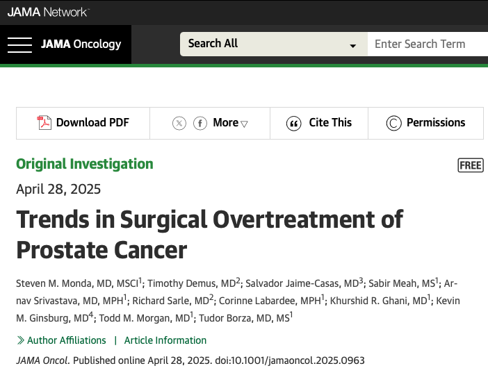Trends in Surgical Overtreatment of Prostate Cancer

jamanetwork.com/journals/jamao…

This retrospective cohort study assessed trends in the pathological grade of prostate cancer on prostatectomy specimens over the past two decades to evaluate overtreatment patterns. Using data from SEER