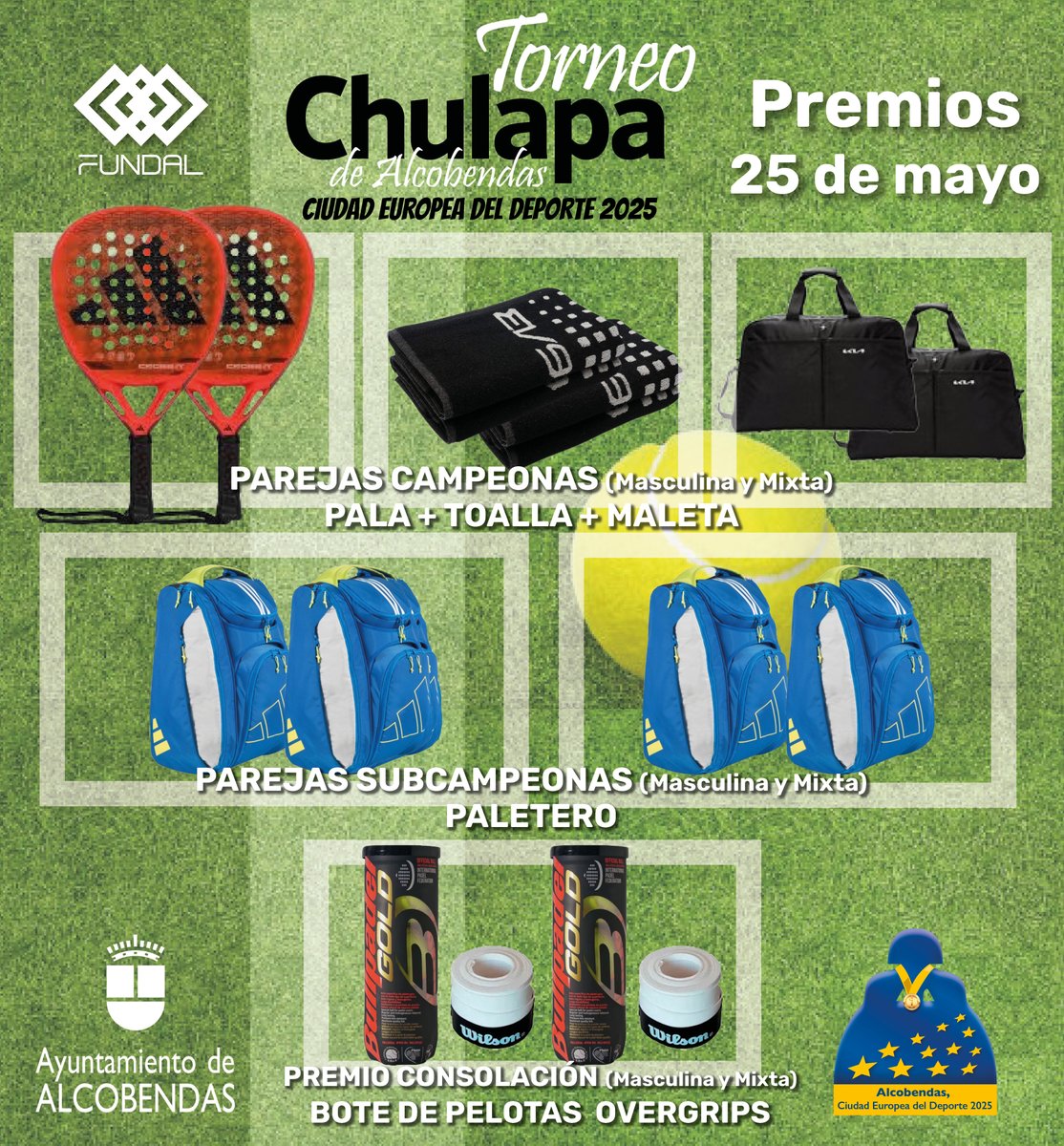 Fundalcobendas's tweet photo. ¡Vuelve el Torneo de Pádel Chulapa!
El próximo domingo 25 de mayo, #FUNDAL celebra el V Torneo de Pádel Chulapa, dentro de las fiestas de San Isidro y como parte de su reconocimiento como Ciudad Europea del Deporte 2025.
https://t.co/37Ee7tsZZj
@Alcobendas_ayto https://t.co/sp0fqUd8p2