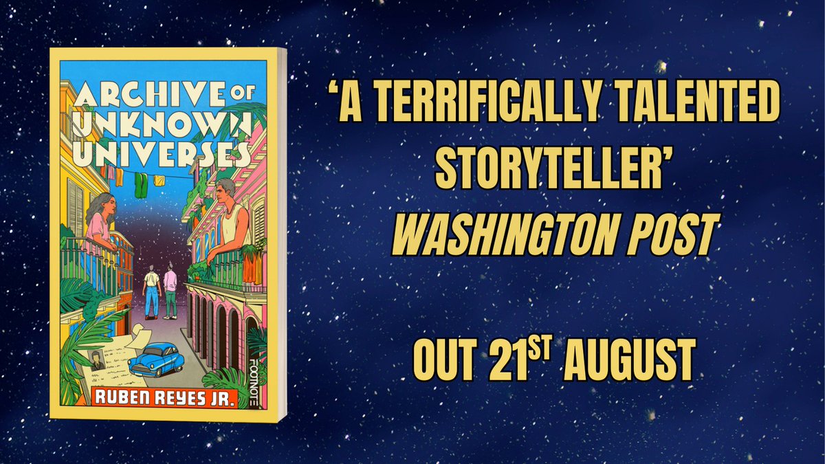 Footnote Press (@wearefootnote) on Twitter photo COMING THIS SUMMER
Archive of Unknown Universes by Ruben Reyes Jr. (<a href="/rubenwrites/">Ruben Reyes Jr.</a>) is a sweeping literary love story following two couples in different timelines of the Salvadorian civil war.
geni.us/UnknownUnivers… COMING THIS SUMMER
Archive of Unknown Universes by Ruben Reyes Jr. (<a href="/rubenwrites/">Ruben Reyes Jr.</a>) is a sweeping literary love story following two couples in different timelines of the Salvadorian civil war.
geni.us/UnknownUnivers…