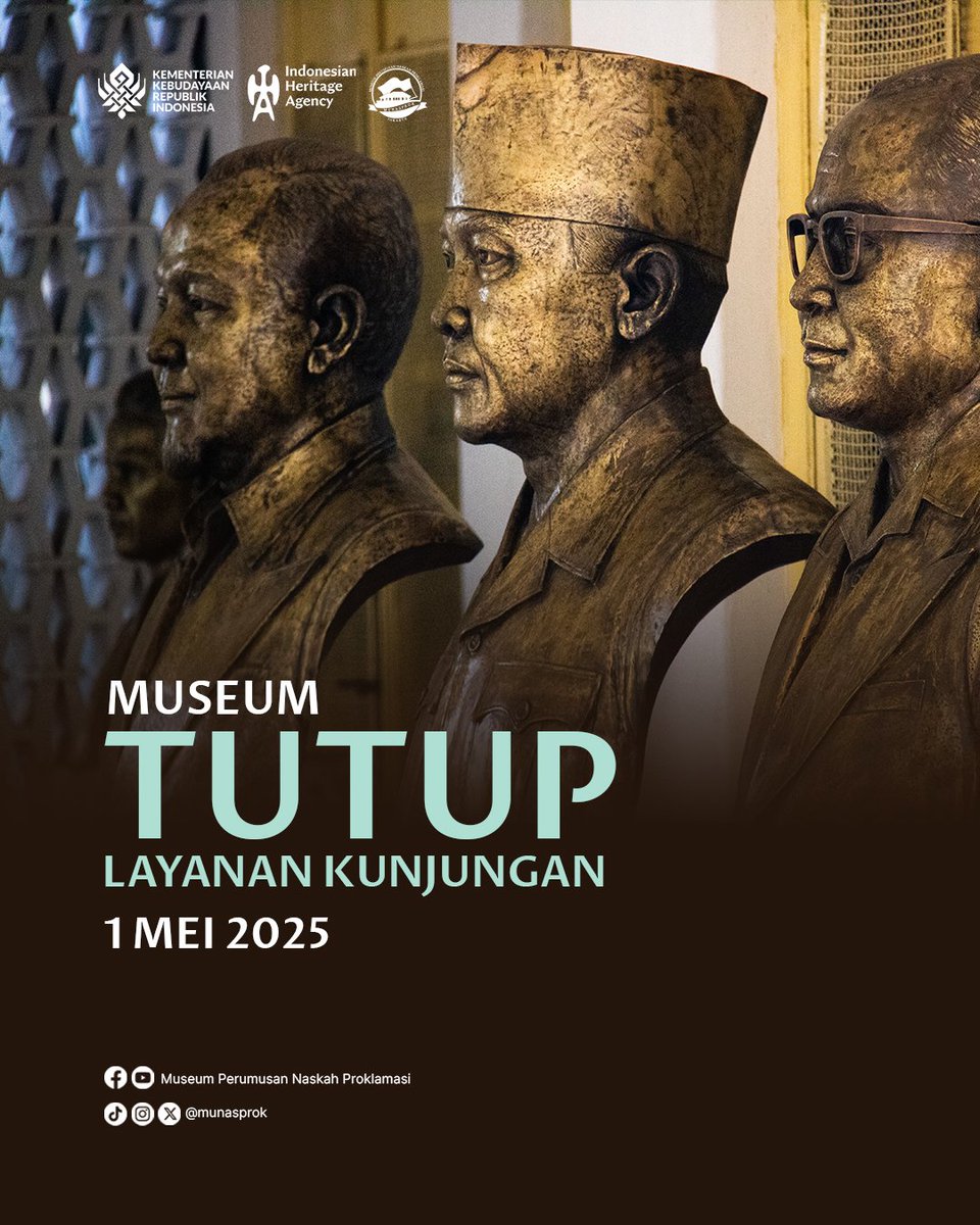 munasprok's tweet photo. Halo #SahabatMunasprok, sehubungan dengan hari libur nasional peringatan Hari Buruh Nasional, Museum Perumusan Naskah Proklamasi tutup layanan kunjungan pada Kamis, 1 Mei 2025.

#Munasprok #Mei #Mayday #HariBuruh https://t.co/EzHnwWbGW6