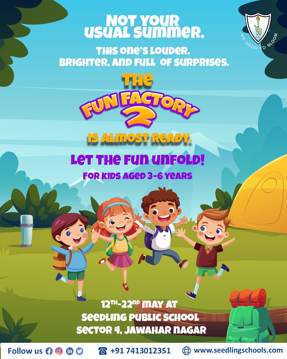 IntSeedling's tweet image. The Fun Factory 2 is back — louder, brighter, and packed with surprises! Join us at SPS, Sector 4, Jawahar Nagar, from 12th–22nd May for an unforgettable summer experience crafted just for kids aged 3–6 years! 

Let the fun unfold — adventure, learning, laughter.

#FunFactory2