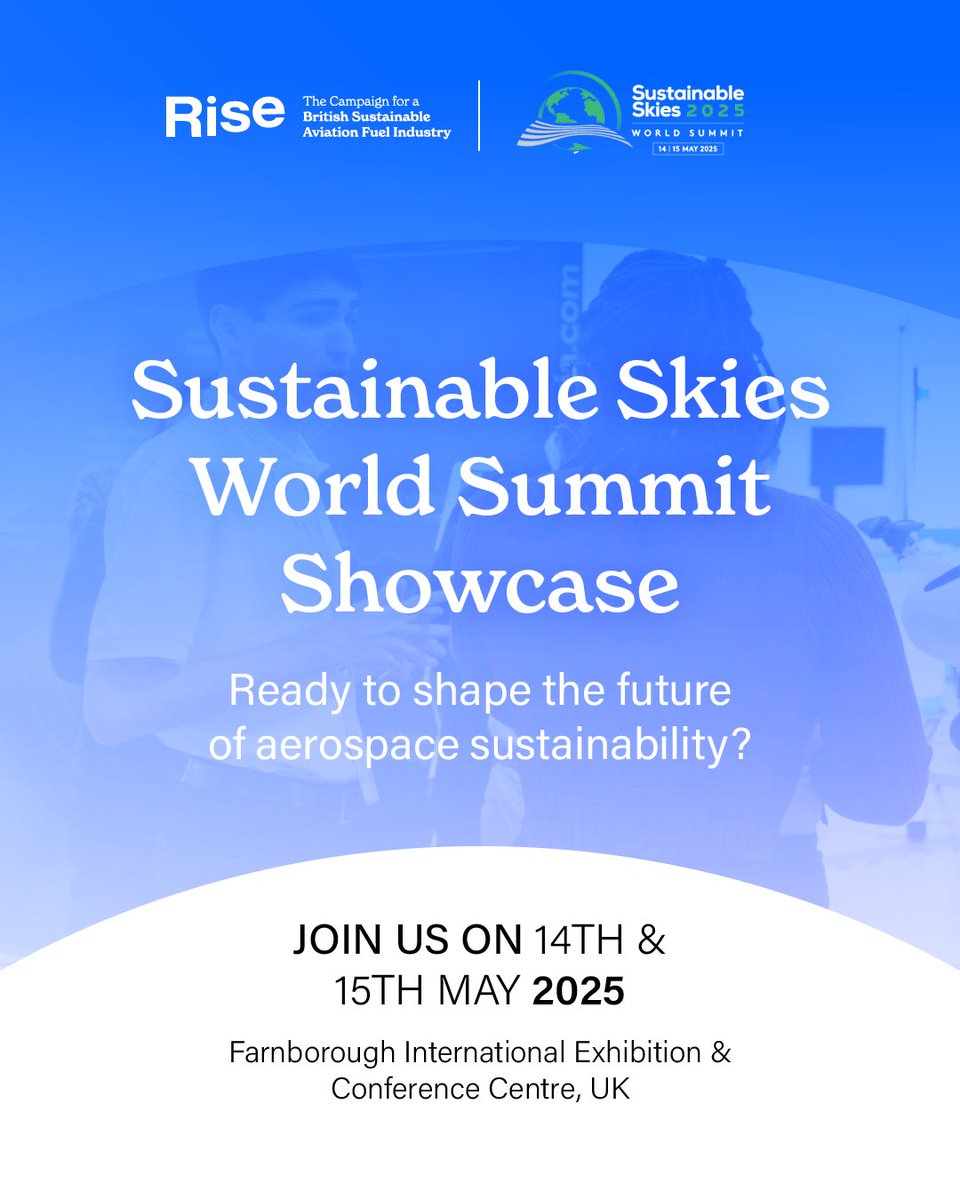 The Rise Coalition are excited to be presenting its Back British SAF campaign at the Sustainable Skies World Summit 2025!

Come speak with our team to learn how we are working to deliver a homegrown sustainable aviation fuel (SAF) industry in the UK.

📅 Date: 14 – 15 May 2025