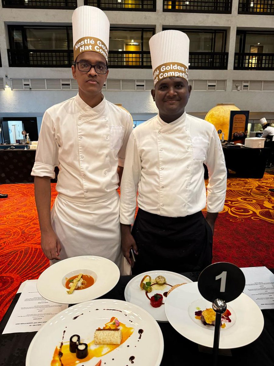 SLCS_Official's tweet photo. Proud to share our culinary team, Dinesh Viduranga and Thareen Ransana, won Nestlé Golden Chefs Hat – Negombo 2025! ✨
#SriLankanCatering #flightkitchen #nestlegoldenchefhat https://t.co/zJD9VYNE2k
