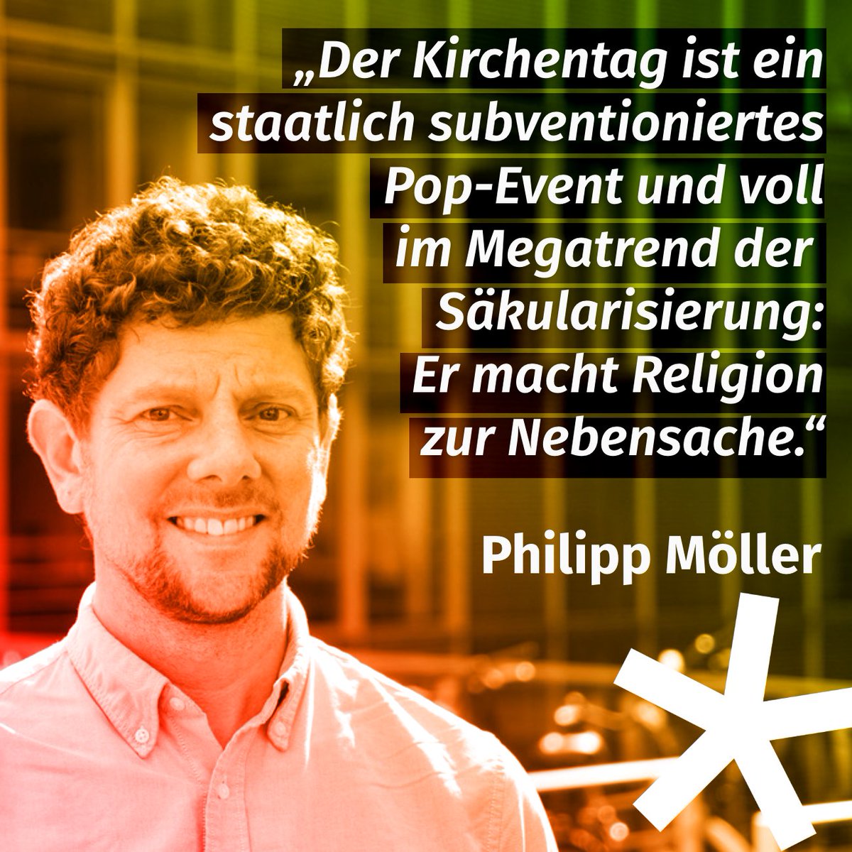 Zum Beginn des #kirchentag2025 blickt der Vorsitzende des Zentralrats der Konfessionsfreien, Philipp Möller, mit großem Interesse nach Hannover. „Wir freuen uns, dass die Säkularisierung der Gesellschaft auch den Kirchentag immer stärker erfasst."

konfessionsfrei.de/kirchentag-im-…
