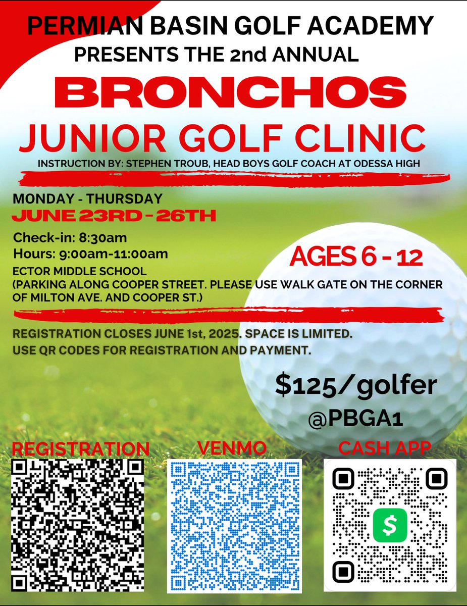 This clinic is aimed at teaching your junior golfer the fundamentals of golf and having FUN! Get signed up today! Spots are filling up quickly. We’ll see you there!