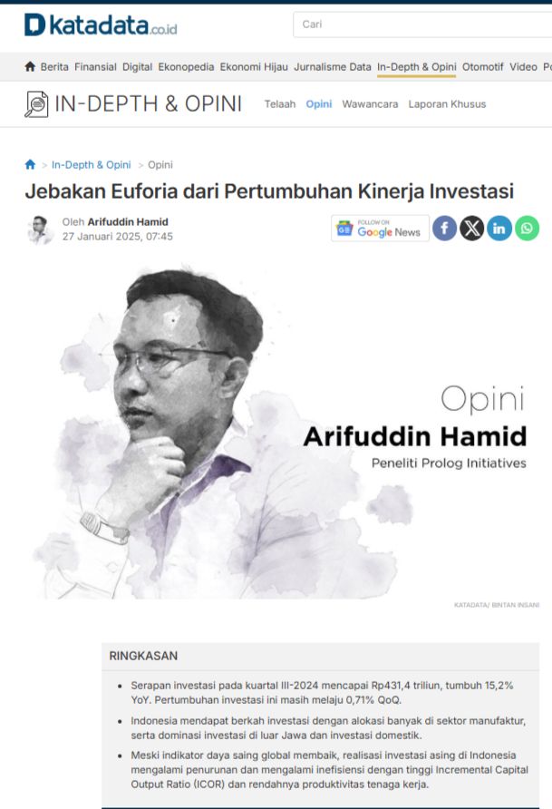 arifuddinhamid's tweet photo. Opini saya di Katadata, 27 Januari 2025, bertajuk "Jebakan Euforia dari Pertumbuhan Kinerja Investasi."

Link: https://t.co/ZZJseAFd2W https://t.co/elZU3VHdTO