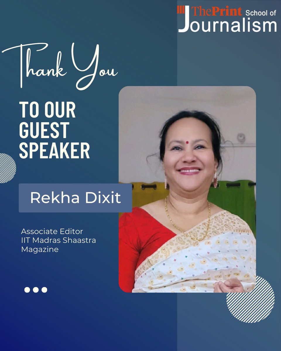 ThePrintIndia (@theprintindia) on Twitter photo A big thank you to Rekha Dixit <a href="/rekhadixit123/">Rekha Dixit</a> for joining us at #ThePrintSchoolOfJournalism over the weekend and sharing her experience and insights into the world of science journalism with our Batch 3 students. We hope to welcome her back again. A big thank you to Rekha Dixit <a href="/rekhadixit123/">Rekha Dixit</a> for joining us at #ThePrintSchoolOfJournalism over the weekend and sharing her experience and insights into the world of science journalism with our Batch 3 students. We hope to welcome her back again.