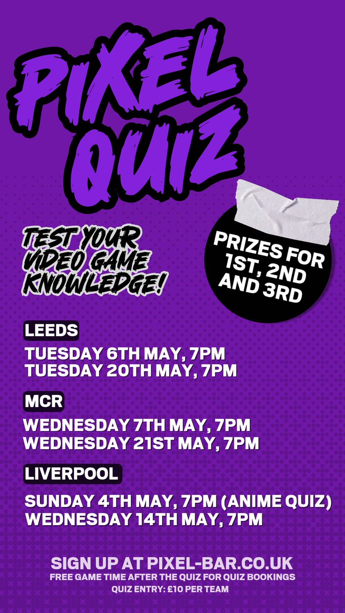 It's time for another round of the Pixel Quiz! 🥳 

We've only got a few spaces left at the Anime Quiz in Liverpool, so make sure you get your bookings in! 

pixel-bar.co.uk