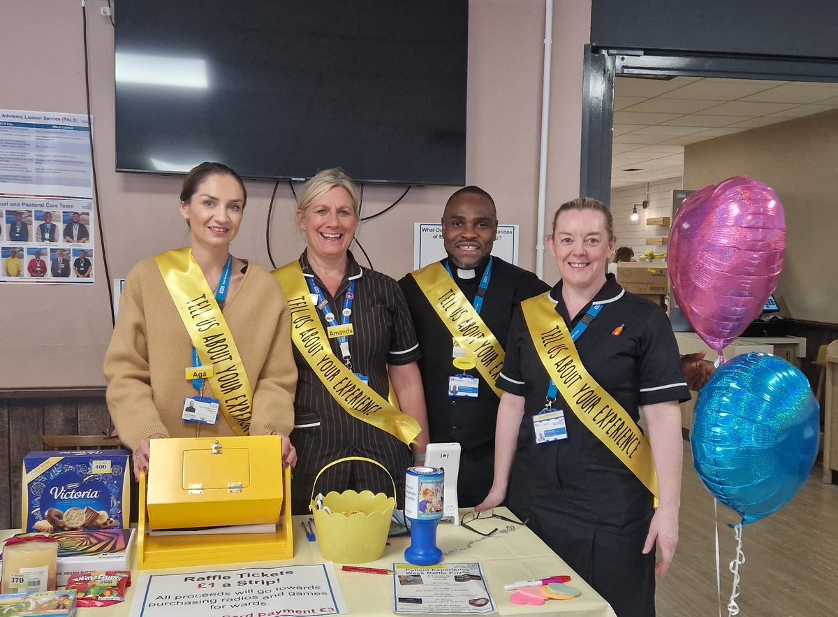 Patient and Carer Experience WHTH (@experiencewhht1) on Twitter photo Pop and see us in the canteen today from 11-2pm to learn about the patient experience team.
We have a free tombola and are selling raffle tickets for £1 a strip to raise money for radios and games for wards.
<a href="/guccichelle/">Michelle Hope</a> <a href="/WHTHChaplaincy/">Chaplaincy, Spiritual & Pastoral Care - WHTH</a> <a href="/BuddBudda/">Amanda budd</a> <a href="/AgaDychton/">Aga Dychton</a> Pop and see us in the canteen today from 11-2pm to learn about the patient experience team.
We have a free tombola and are selling raffle tickets for £1 a strip to raise money for radios and games for wards.
<a href="/guccichelle/">Michelle Hope</a> <a href="/WHTHChaplaincy/">Chaplaincy, Spiritual & Pastoral Care - WHTH</a> <a href="/BuddBudda/">Amanda budd</a> <a href="/AgaDychton/">Aga Dychton</a>