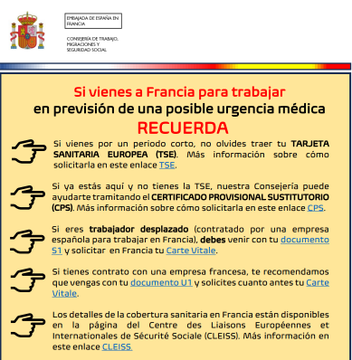 ⚠️Recuerda que si vienes a #Francia 🇫🇷 de turismo 🥳🧳y / o para trabajar 💼te interesa esta información, en caso de que tengas una #UrgenciaSanitaria 
💯Consulta la #Información aquí ⏬⏬
🖇️bit.ly/4c5QODH

#TarjetaSanitariaEuropea 
#trabajo  
#Vacaciones